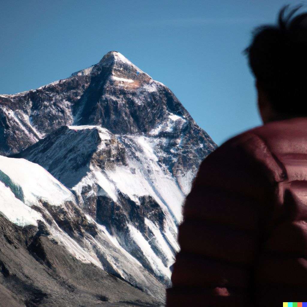 someone gazing at Mount Everest, photograph, very fast shutter speed, 0.001s